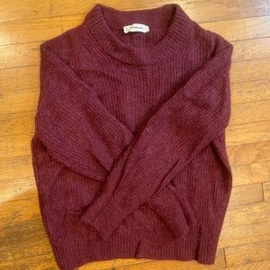 Everlane Burgundy Wool Crewneck Scoop Sweater Ribbed Knit Size S